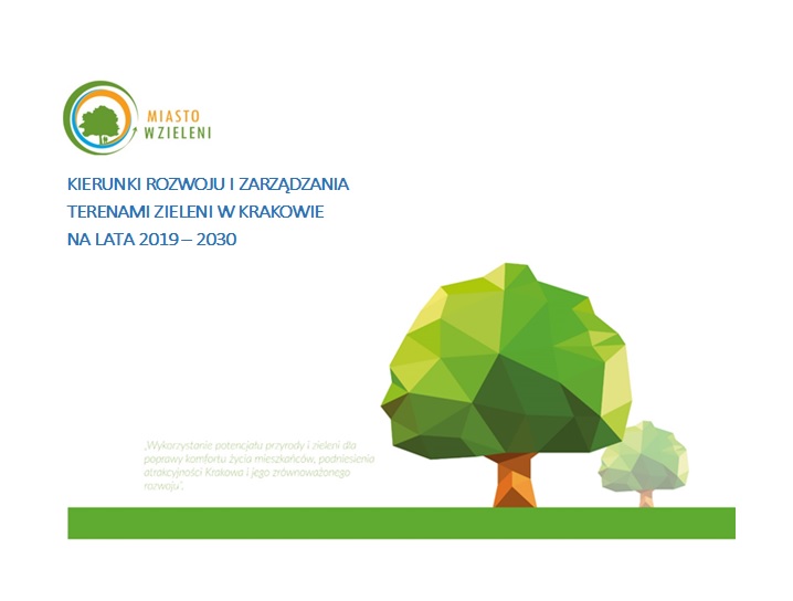 ilustracja przedstawia logotyp Kierunków Rozwoju i Zarządzania Terenami Zieleni w Krakowie na lata 2019-2030