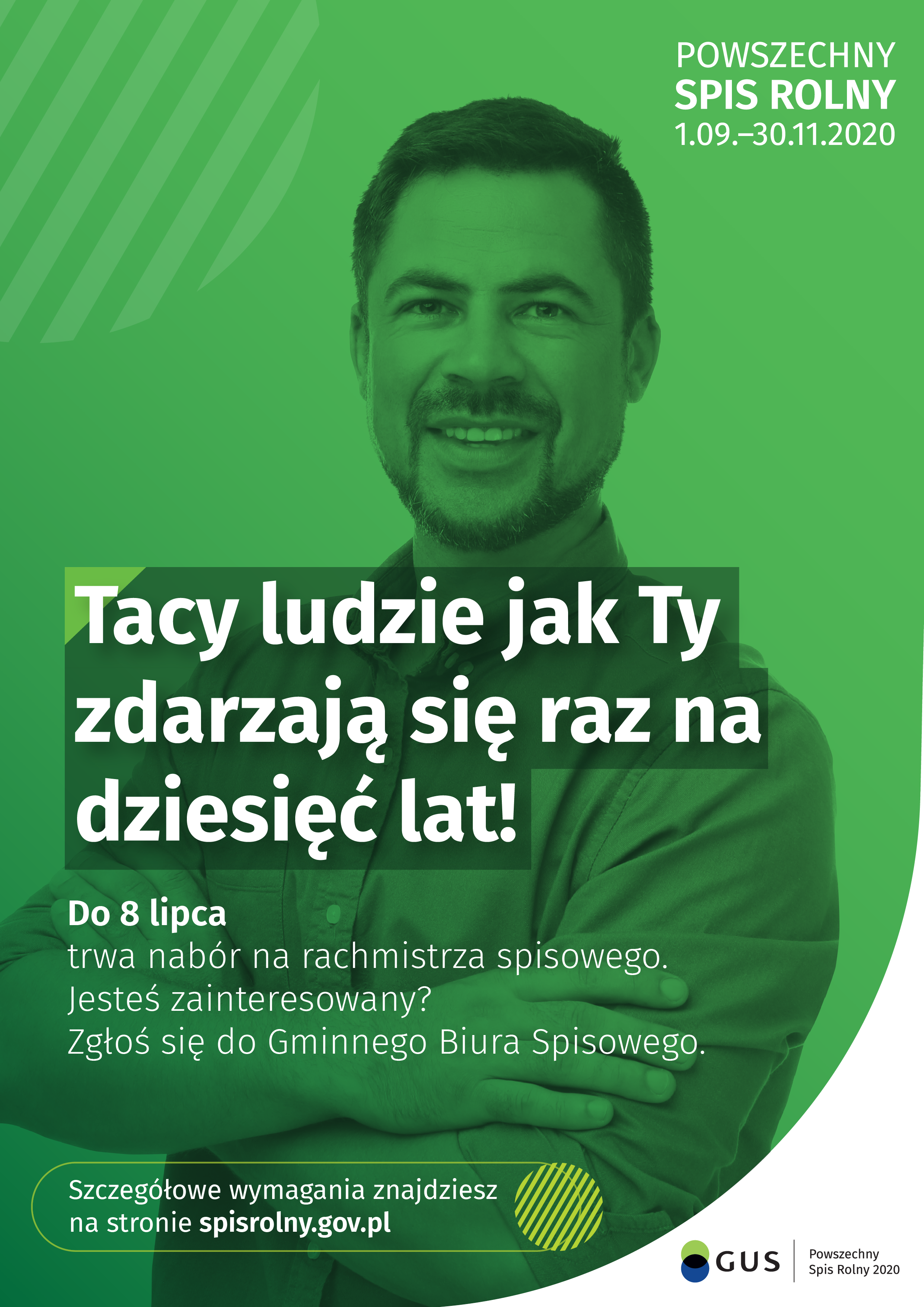 Plakat zachęcający do zostania rachmistrzem w powszechnym spisie rolnym 2020
