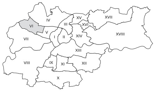 Mapka Krakowa z zaznaczoną Dzielnicą VI Bronowice